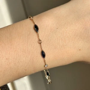 Estate 14KT Yellow Gold Bezel Set Blue + White Sapphire Round & Marquis Bracelet - Picture 1 of 9