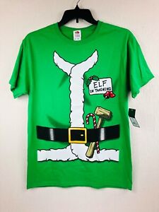 NEW! Fruit of the Loom 'Elf in Training' 100% COTTON Green T Shirt Men's M