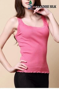 70% Silk 30% Cotton Lace Ribbed Stretchy Seamless Tank Top One Size - Picture 1 of 5
