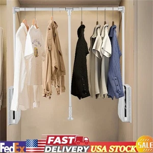 Modern 33 Inch Pull Down Closet Rod Pull Down Wardrobe Organizer Silver Indoor - Picture 1 of 18
