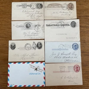 Lot~8 US postal cards~1875-1978~Curtis Jenny airmail~1885~UX8~1c~Jefferson~brown - Picture 1 of 18