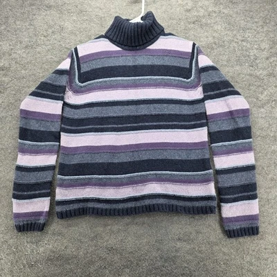 Suéter Eddie Bauer para mujer mediano cuello alto mezcla de lana suéter a rayas Foto 1 de 4