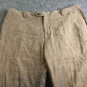 Joseph Abboud Dress Pants Mens 42x30 Tan Brown 100% Linen Flat Front Heritage - Picture 1 of 13