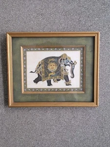 Dipinto tradizionale indiano in miniatura di un elefante - seta artigianale incorniciata - Foto 1 di 6