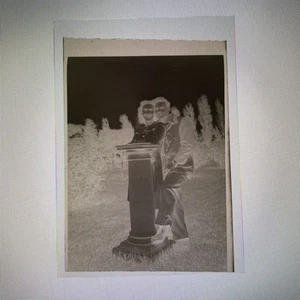 Man And Woman Posing By Fountain Outside Film Negative 2 3/8 x 3 5/8 Vtg 1940s - Picture 1 of 2