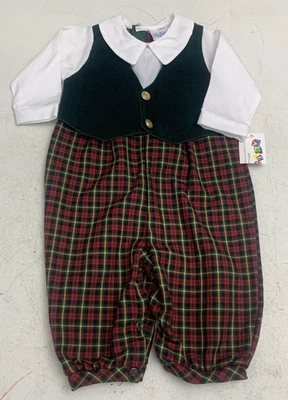 Mameluco Burbuja Alexis De Colección 9M Conjunto A Cuadros Navidad Niños Niñas Preppy Foto 1 de 4