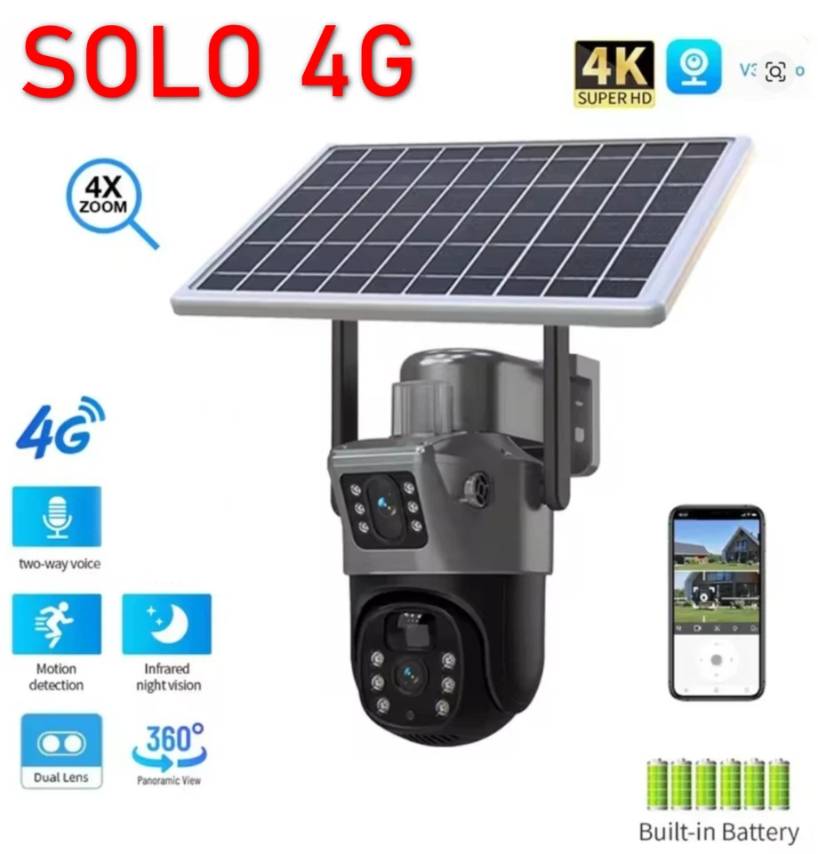 TELECAMERA ESTERNA  VIDEOSORVEGLIANZA  PTZ SENZA FILI CON PANNELLO SOLARE 4G - Immagine 1 di 4