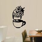 Cute Owl Coffee Wall Sticker Black Tilted Head Owl Decal  Entrance Hall