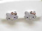 1.30Ct Round Cut Created Diamond Hello Kitty Stud Earrings 14K White Gold Over