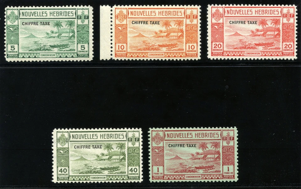 New Hebrides-French 1938 KGVI Postage Due set complete MLH. SG FD65-69. Sc J6-10 - Image 1 of 1
