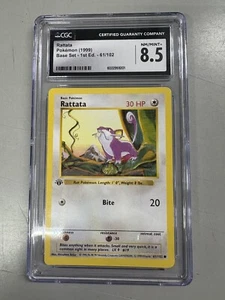 CGC 8.5 NEAR MINT Rattata Base Set 1st Edition 61/102 Common Pokemon Card - Picture 1 of 4