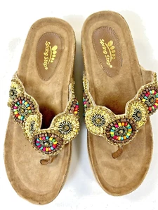 Spring Step Thong Sandals Wedges Beaded Boho Hippie Flip Flip Comfort Size 6 - Picture 1 of 10