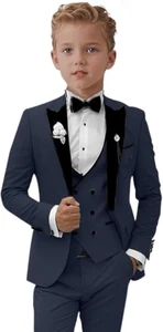 Boy Suit Peak Lapel Wedding Dress Evening Party Slim Fit For Kid Fashion 3 Piece - Picture 1 of 27