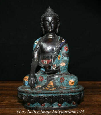 11.6" Old China Bronze Cloisonne Shakyamuni Amitabha Buddha Statue Sculpture - Image 1 of 4