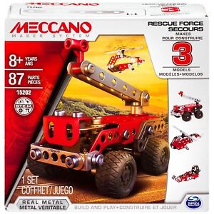 Meccano, 3 Model Set - Rescue with 87 Parts and 2 Real Tools Kids STEM Construct