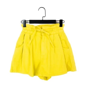 Zara Bright Yellow Pleated Front Drawstring Denim Mom Shorts - Size XS - Picture 1 of 13