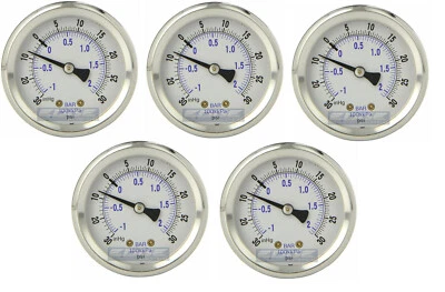 5 PACK LIQUID FILLED VACUUM GAUGE -30-0-30 PSI, 2" FACE, 1/4" BACK MOUNT - Image 1 of 3
