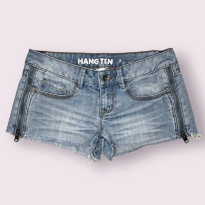 Pantalones cortos vaqueros de tiro bajo lavado medio cremalleras laterales por colgar diez talla 3 Foto 1 de 3