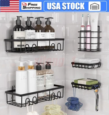 5Pcs/Set Bathroom Shower Caddy Shelf Wall Mounted Organizer Rack Storage Holder - Image 1 of 4