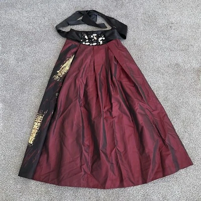 女式打褶全长裙 M/L 码勃艮第珠宝腰带哥特服装 — 第 1/4 张图片