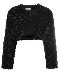 NEW Bonnie Jean Girls Size 5 "BLACK FAUX FUR" Bolero Shrug Sweater Jacket NWT - Picture 1 of 2