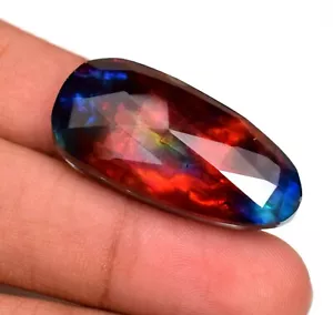 Natürlicher Ammolith Edelstein rot blau facettiert Ovalschliff riesig 35,10 ct BEHANDELT - Bild 1 von 5