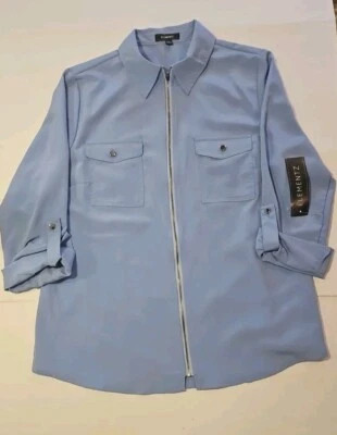 Elementz Women's L Blouse Slate Blue Full Front Zipper Front Pockets New W Tag - Image 1 of 4