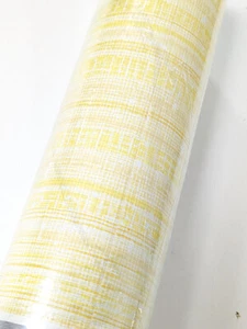 Vtg Retro Yellow White Striped Grasscloth Texture Vinyl Wallpaper Norwall - Picture 1 of 9