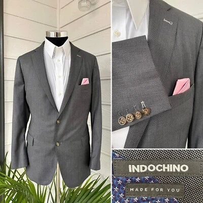 Indochino Mens Slim Fit Two Button Blazer Gray Wool Sport Coat Jacket Size 44R - Image 1 of 4