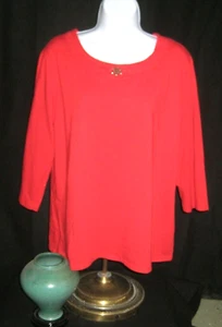 ANNE KLEIN Top Deportivo Rojo Tejido Manga 3/4 Largo con Logo Metal Dorado - Talla XL - Imagen 1 de 9