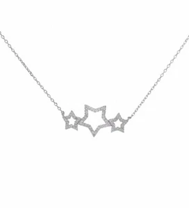 Collana Donna Argento 925 Catenina Punto Luce Pendente Oro Bianco Pietre Stelle - Foto 1 di 4