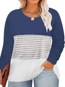 VISLILY Color Block Striped Long Sleeve Tunic Fashion Shirt Top Size 18W NEW - Picture 1 of 5