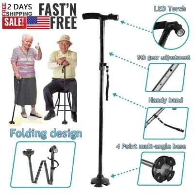 Folding Walking Cane for Seniors Men & Women with Non-Slip T Handle and Strap - Image 1 of 4