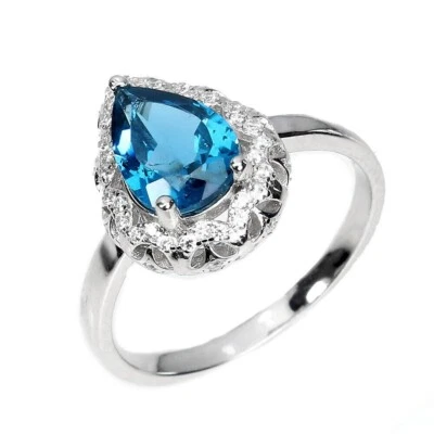 Anello  Argento 925  placcato oro con Blu topazio 10x7mm taglia 7 - Immagine 1 di 3