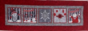 Adorable Owl & Snowman Retro Red, White and Grey Winter Table Runner Quilt Top - Picture 1 of 3