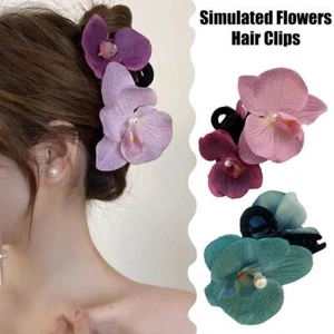Single Pink Orchid Flower Hair Clip - Slide Grip Prom Vintage Hair Ball C6Y8 - Picture 1 of 11