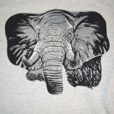 Vintage Animal Print T-Shirt Giant Elephant Head Size L 80s Fruit Loom Made USA - Image 1 of 4