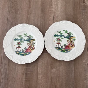 Vintage 1930s Wedgwood England Chinoiserie Girl 9” Plates Set Of 2 - Picture 1 of 5
