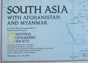 National Geographic May 1997 Map South Asia with Afghanistan & Myanmar; India FS - Picture 1 of 4