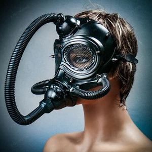 Black Steampunk Cosplay Long Gas Pipe Submarine Halloween Party Mask with Spikes - Picture 1 of 7