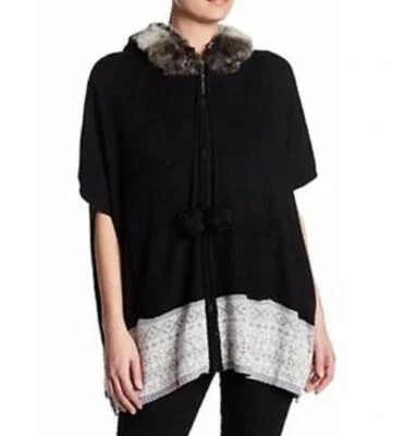 NEW NWT Black Sz Small/Medium Stretchy Hooded Oversized Full Zip Sweater VERTIGO - Image 1 of 4