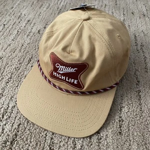 Miller High Life Beer Patch Logo Rope Beige Snapback Mens Cap Hat Brand New - Picture 1 of 6