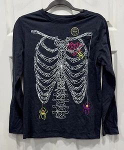 Cat & Jack Glow In The Dark Halloween Skeleton Shirt Spiders Web Gray XL 14 NWT - Picture 1 of 7
