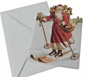 Biglietto di auguri natalizi Michel & Company Babbo Natale sulle piste fustellato - Foto 1 di 6