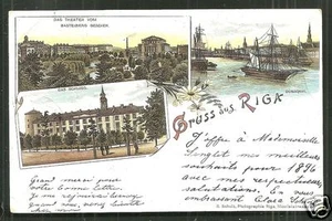 Gruss aus Riga Jugendstil Litho Theater Russland Lettland 1895 ! - Bild 1 von 1