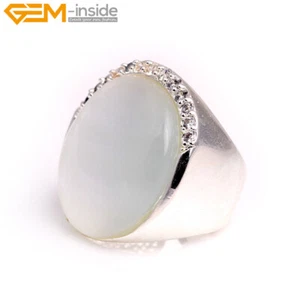 Coral Agate Jade Beaded Silver Cabochon Rhinestone Ring Jewelry US Size #7-#9 - Picture 1 of 26