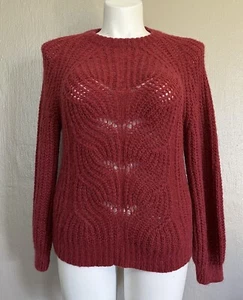 Elsamanda Loose Knit Cable Sweater Round Neck Alpaca Blend Red Wine Size L - Picture 1 of 6