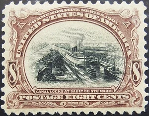 US Stamp Scott 298 1901 A113 8c brown violet and black 'Canal Locks' MNH - Picture 1 of 2