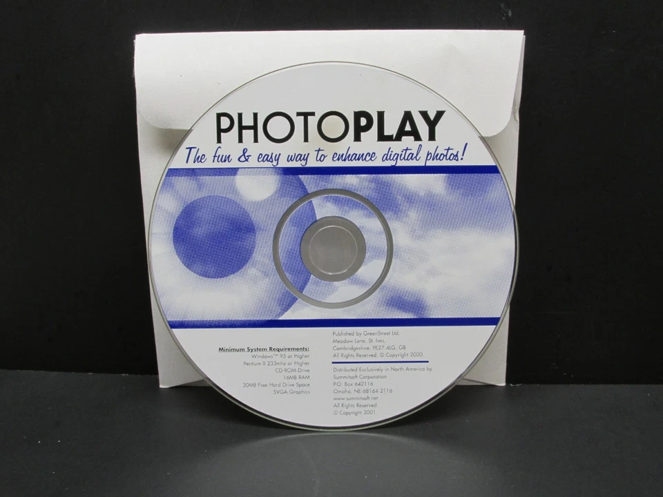 PhotoPlay, PC, CD-ROM, Windows 95, Greensheet, 2000, Never Used, Np Box - Image 1 of 1