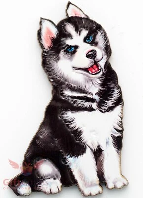 Wooden refrigerator or fridge dog magnet of Siberian Husky - Image 1 of 2